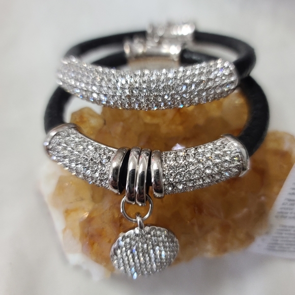 Vintage Joan Boyce Leather Pavé Crystal Bracelets - Picture 2 of 8